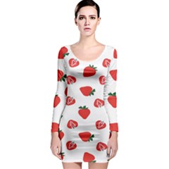 Red Fruit Strawberry Pattern Long Sleeve Bodycon Dress