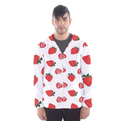 Red Fruit Strawberry Pattern Hooded Wind Breaker (men) by Mariart