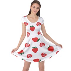 Red Fruit Strawberry Pattern Cap Sleeve Dress by Mariart