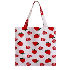 Red Fruit Strawberry Pattern Zipper Grocery Tote Bag