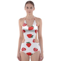 Red Fruit Strawberry Pattern Cut-out One Piece Swimsuit by Mariart