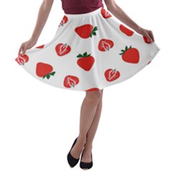 Red Fruit Strawberry Pattern A-line Skater Skirt by Mariart