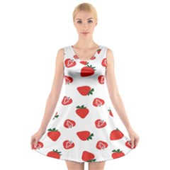 Red Fruit Strawberry Pattern V-neck Sleeveless Skater Dress