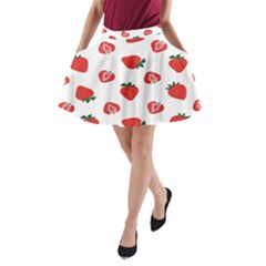 Red Fruit Strawberry Pattern A-line Pocket Skirt by Mariart