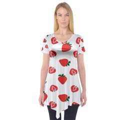 Red Fruit Strawberry Pattern Short Sleeve Tunic 