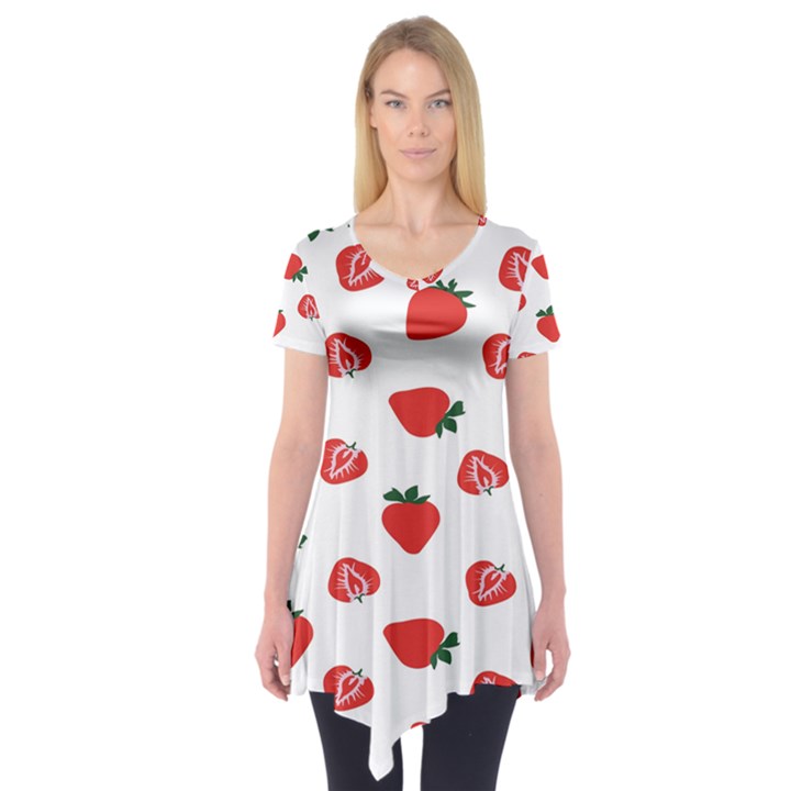 Red Fruit Strawberry Pattern Short Sleeve Tunic 