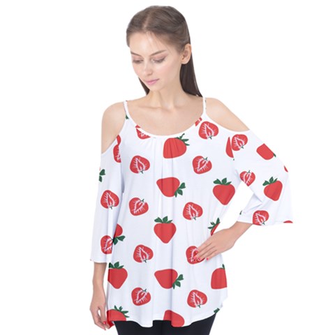 Red Fruit Strawberry Pattern Flutter Tees by Mariart