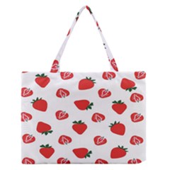 Red Fruit Strawberry Pattern Zipper Medium Tote Bag