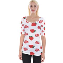 Red Fruit Strawberry Pattern Wide Neckline Tee