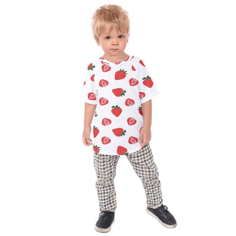 Red Fruit Strawberry Pattern Kids Raglan Tee by Mariart