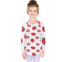 Red Fruit Strawberry Pattern Kids  Long Sleeve Tee View1