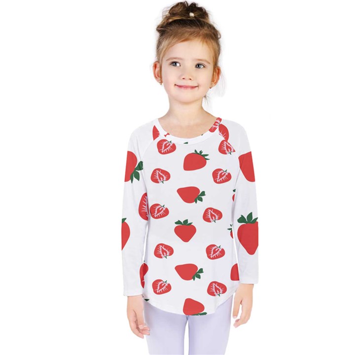 Red Fruit Strawberry Pattern Kids  Long Sleeve Tee