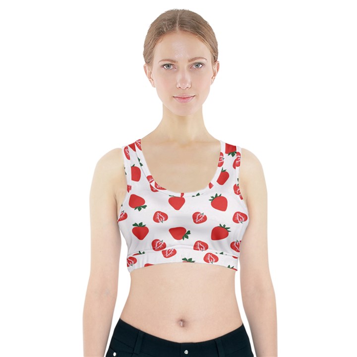 Red Fruit Strawberry Pattern Sports Bra With Pocket