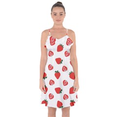 Red Fruit Strawberry Pattern Ruffle Detail Chiffon Dress