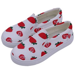 Red Fruit Strawberry Pattern Kids  Canvas Slip Ons