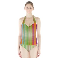 Rainbow Stripes Vertical Colorful Bright Halter Swimsuit