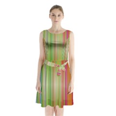 Rainbow Stripes Vertical Colorful Bright Sleeveless Waist Tie Chiffon Dress by Mariart