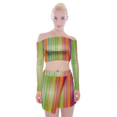 Rainbow Stripes Vertical Colorful Bright Off Shoulder Top With Skirt Set by Mariart