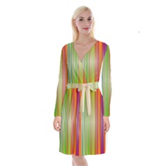 Rainbow Stripes Vertical Colorful Bright Long Sleeve Velvet Front Wrap Dress