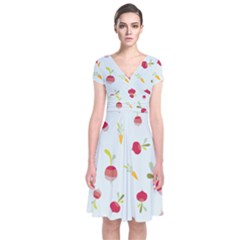 Root Vegetables Pattern Carrots Short Sleeve Front Wrap Dress