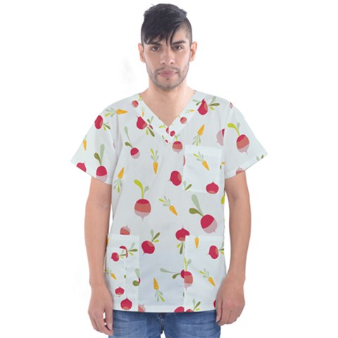 Root Vegetables Pattern Carrots Men s V-neck Scrub Top by Mariart