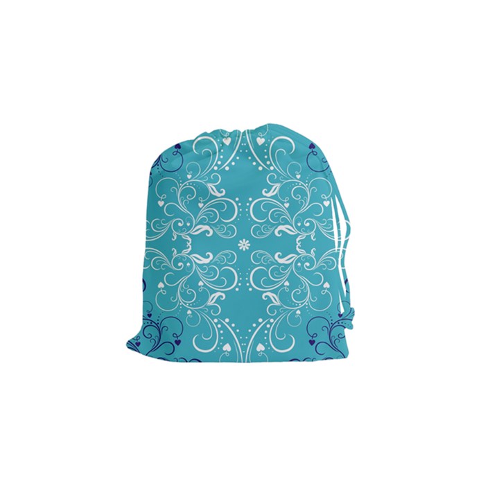 Repeatable Patterns Shutterstock Blue Leaf Heart Love Drawstring Pouches (Small) 