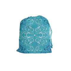 Repeatable Patterns Shutterstock Blue Leaf Heart Love Drawstring Pouches (medium)  by Mariart