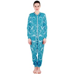 Repeatable Patterns Shutterstock Blue Leaf Heart Love Onepiece Jumpsuit (ladies)  by Mariart