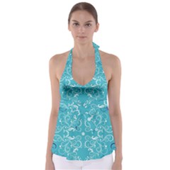 Repeatable Patterns Shutterstock Blue Leaf Heart Love Babydoll Tankini Top