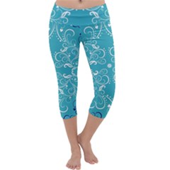 Repeatable Patterns Shutterstock Blue Leaf Heart Love Capri Yoga Leggings by Mariart