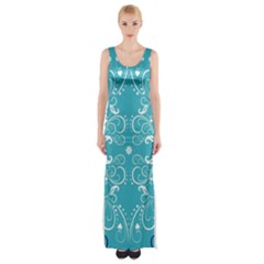 Repeatable Patterns Shutterstock Blue Leaf Heart Love Maxi Thigh Split Dress by Mariart