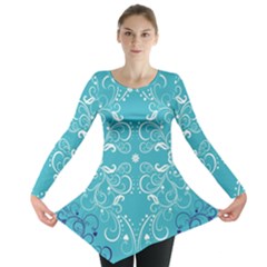 Repeatable Patterns Shutterstock Blue Leaf Heart Love Long Sleeve Tunic  by Mariart