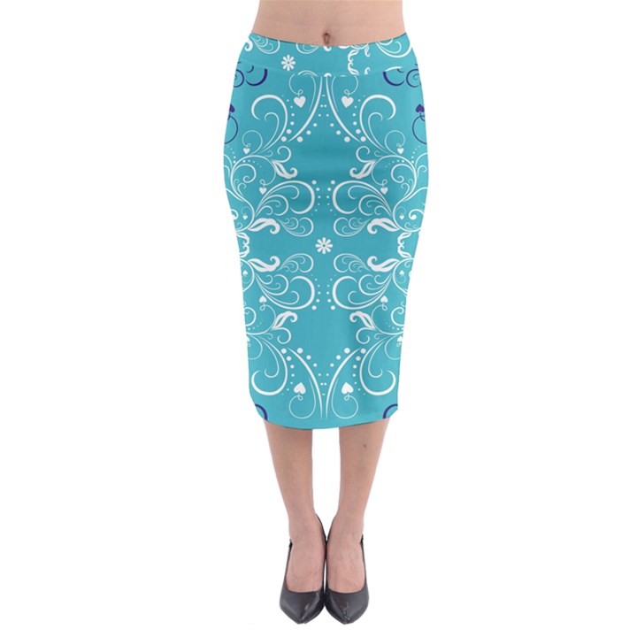 Repeatable Patterns Shutterstock Blue Leaf Heart Love Midi Pencil Skirt