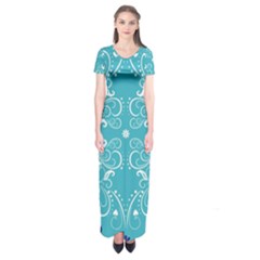 Repeatable Patterns Shutterstock Blue Leaf Heart Love Short Sleeve Maxi Dress by Mariart