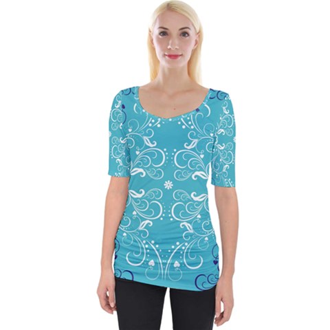 Repeatable Patterns Shutterstock Blue Leaf Heart Love Wide Neckline Tee by Mariart