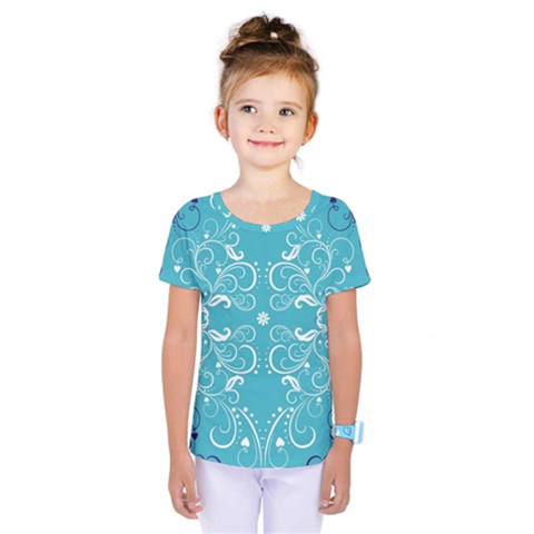 Repeatable Patterns Shutterstock Blue Leaf Heart Love Kids  One Piece Tee by Mariart