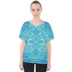 Repeatable Patterns Shutterstock Blue Leaf Heart Love V-neck Dolman Drape Top by Mariart