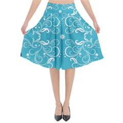 Repeatable Patterns Shutterstock Blue Leaf Heart Love Flared Midi Skirt