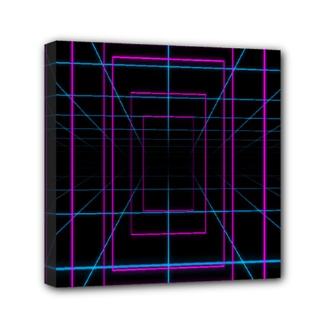 Retro Neon Grid Squares And Circle Pop Loop Motion Background Plaid Purple Mini Canvas 6  X 6  by Mariart