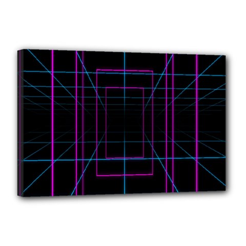 Retro Neon Grid Squares And Circle Pop Loop Motion Background Plaid Purple Canvas 18  X 12 