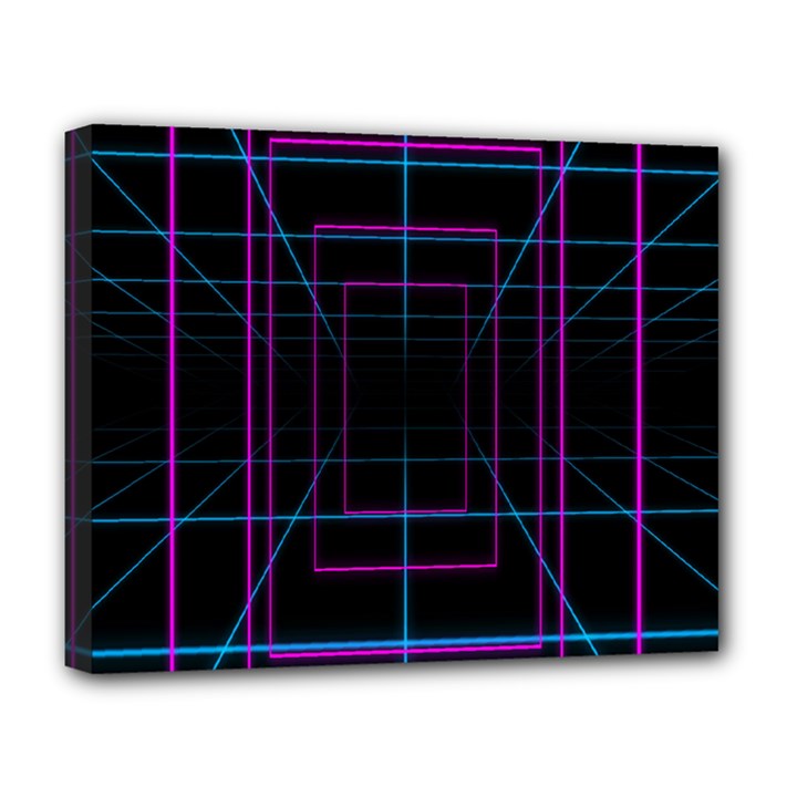 Retro Neon Grid Squares And Circle Pop Loop Motion Background Plaid Purple Deluxe Canvas 20  x 16  