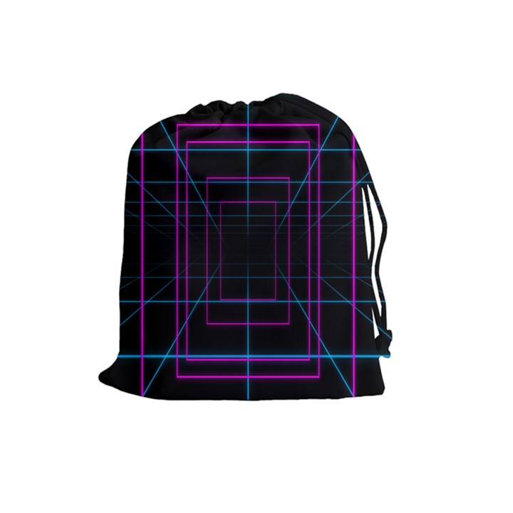 Retro Neon Grid Squares And Circle Pop Loop Motion Background Plaid Purple Drawstring Pouches (Large) 