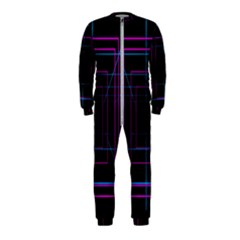 Retro Neon Grid Squares And Circle Pop Loop Motion Background Plaid Purple Onepiece Jumpsuit (kids) by Mariart