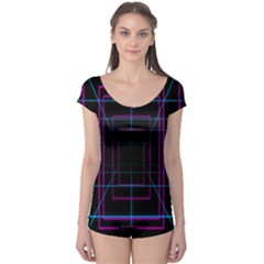 Retro Neon Grid Squares And Circle Pop Loop Motion Background Plaid Purple Boyleg Leotard  by Mariart