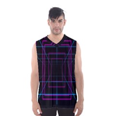 Retro Neon Grid Squares And Circle Pop Loop Motion Background Plaid Purple Men s Basketball Tank Top by Mariart