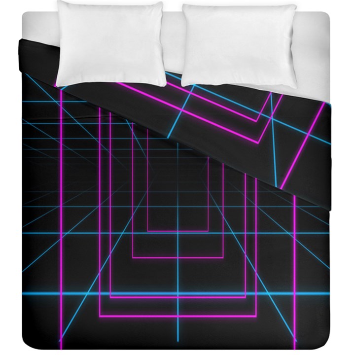 Retro Neon Grid Squares And Circle Pop Loop Motion Background Plaid Purple Duvet Cover Double Side (King Size)