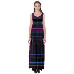 Retro Neon Grid Squares And Circle Pop Loop Motion Background Plaid Purple Empire Waist Maxi Dress by Mariart