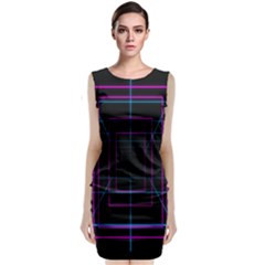 Retro Neon Grid Squares And Circle Pop Loop Motion Background Plaid Purple Classic Sleeveless Midi Dress by Mariart