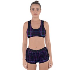 Retro Neon Grid Squares And Circle Pop Loop Motion Background Plaid Purple Racerback Boyleg Bikini Set by Mariart