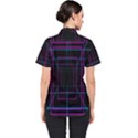 Retro Neon Grid Squares And Circle Pop Loop Motion Background Plaid Purple Women s Short Sleeve Shirt View2